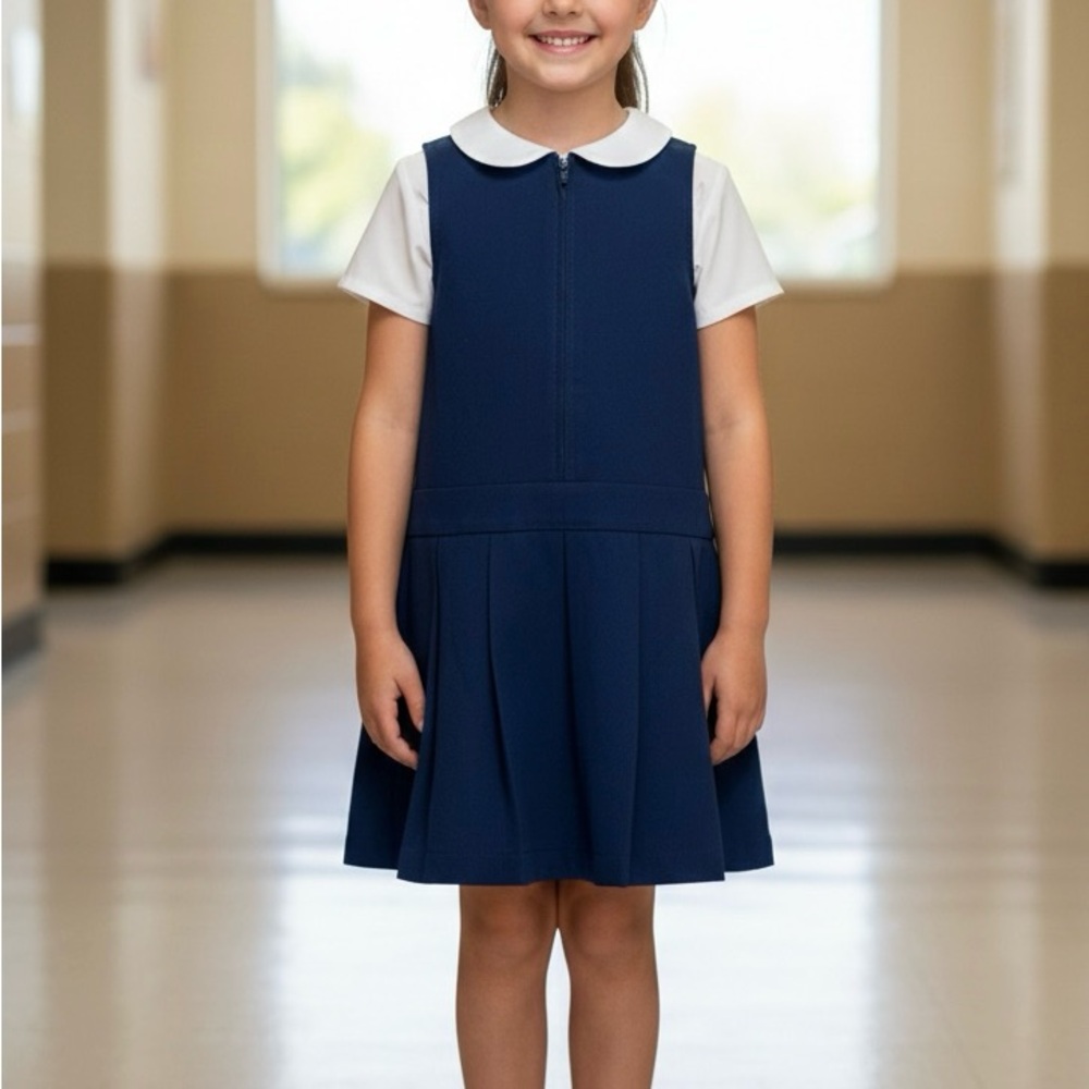 H&M Girls' Classic Navy Blue Pleated School Uniform Jumper
